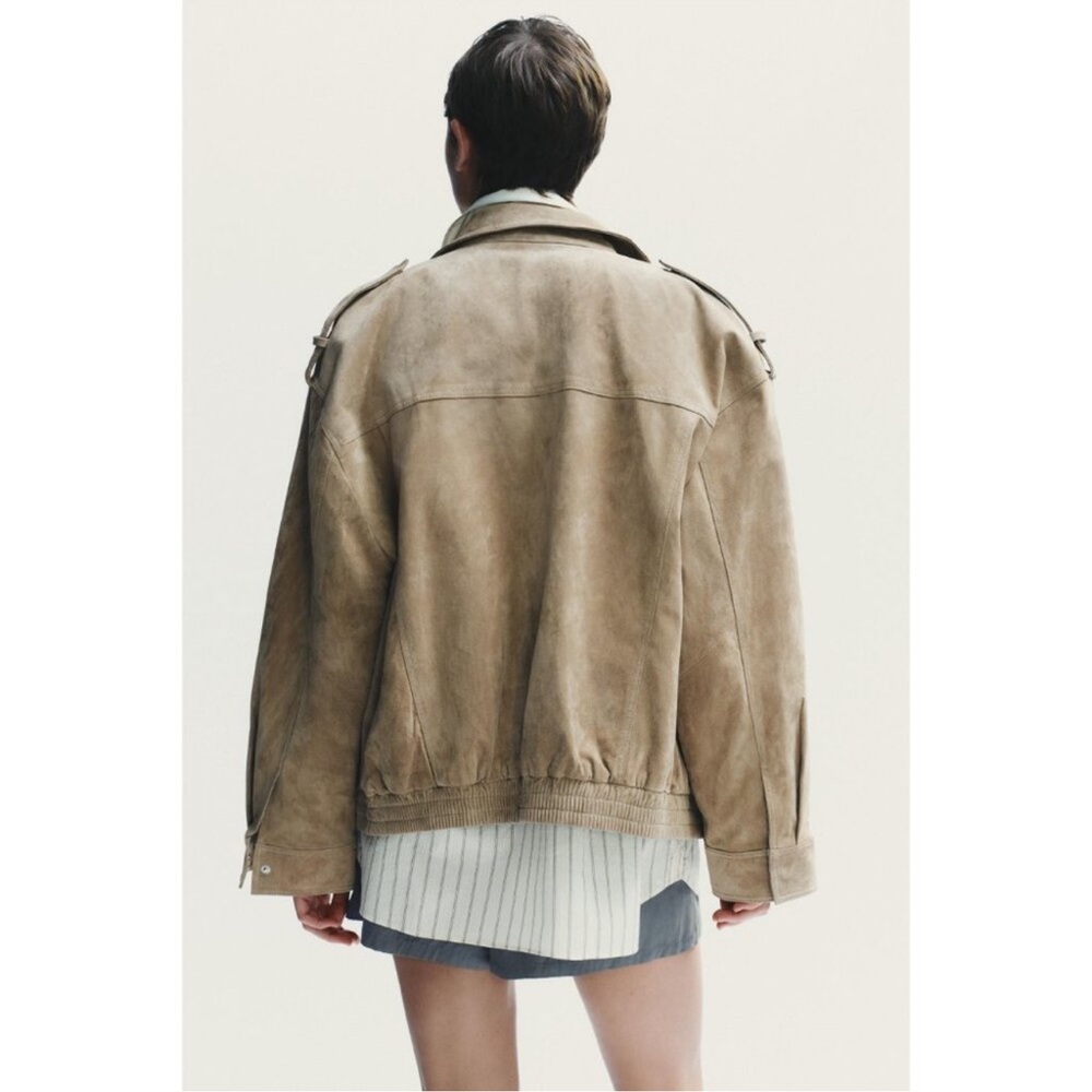 ZARA Viral Suede Leather Oversized Jacket. New, S - Picture 7 of 16